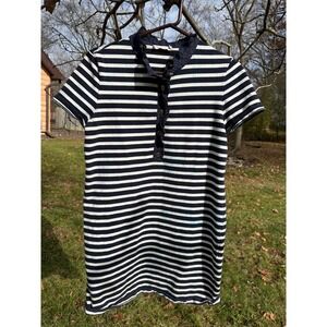 Tory Burch Women's Lidia Midi Dress | Blue White Striped Ruffle Collar | SZ XL